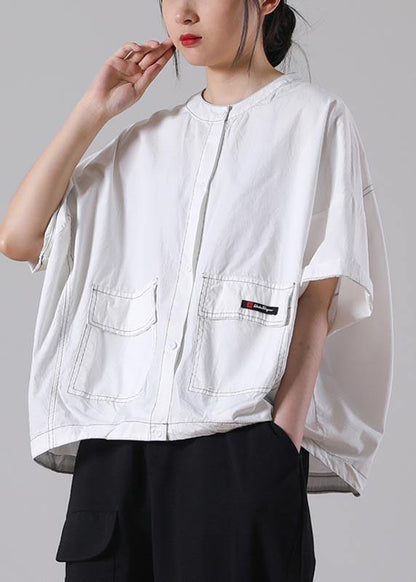 Fashion White Pockets Cotton Shirt Tops Summer - SooLinen