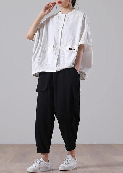 Fashion White Pockets Cotton Shirt Tops Summer - SooLinen