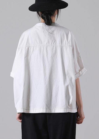 Fashion White Pockets Cotton Shirt Tops Summer - SooLinen