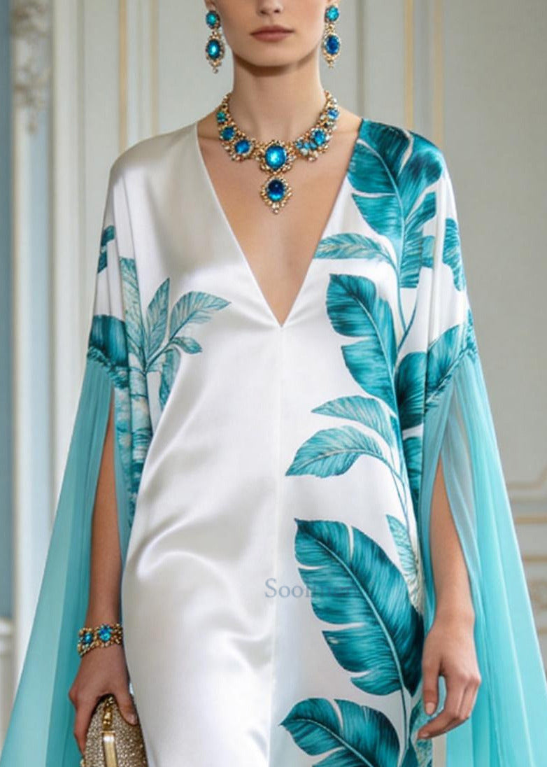 Fashion White Print Patchwork Tulle Low High Design Silk Dress Summer
