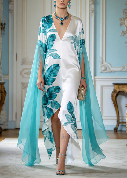 Fashion White Print Patchwork Tulle Low High Design Silk Dress Summer