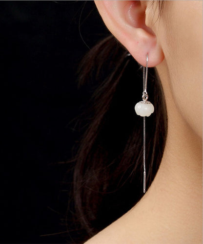 Modische Ohrringe aus weißem Sterlingsilber mit Jade-Lotus-Intarsien