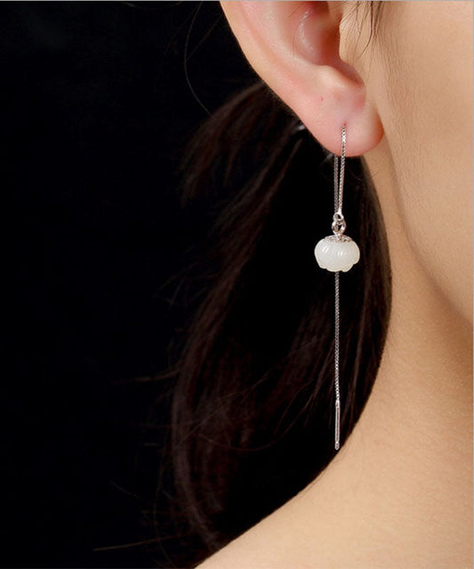 Modische Ohrringe aus weißem Sterlingsilber mit Jade-Lotus-Intarsien