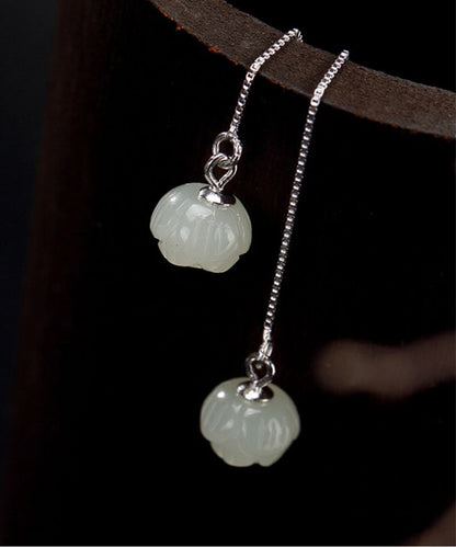 Modische Ohrringe aus weißem Sterlingsilber mit Jade-Lotus-Intarsien