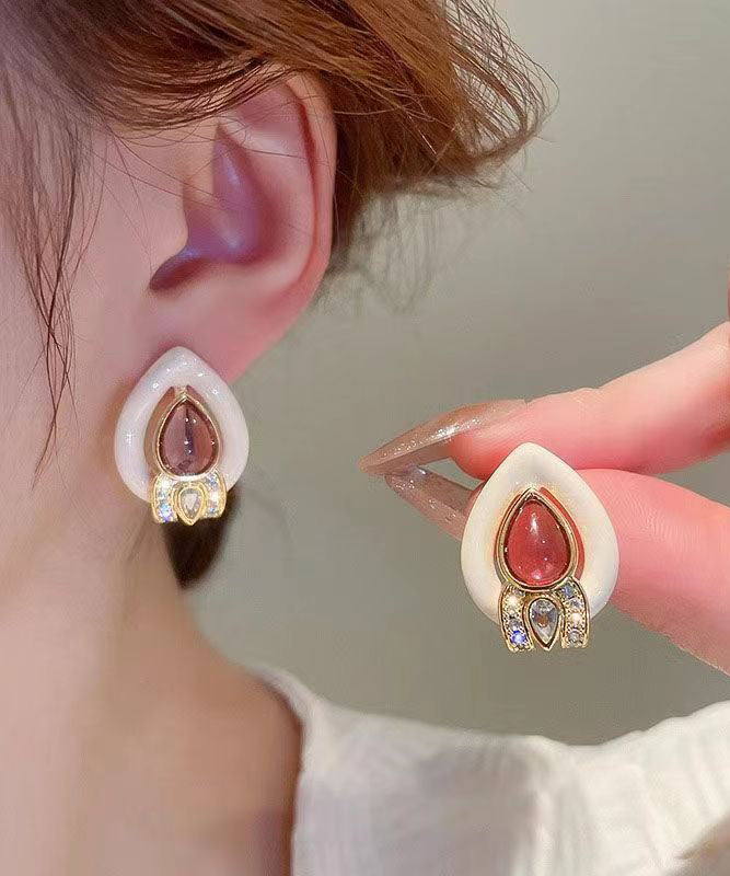 Mode Weiß Sterling Silber Overgilt Zirkon Kristall Wasser Tropfen Ohrstecker