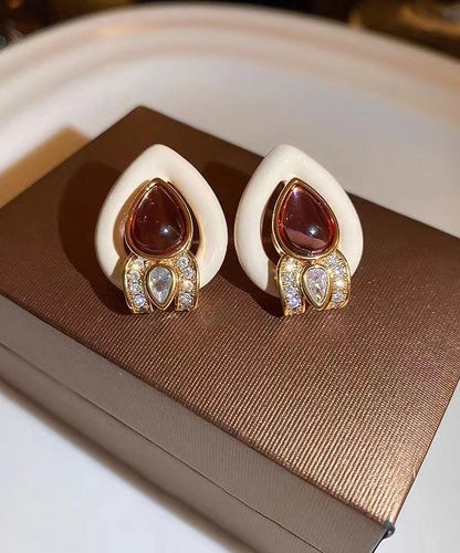 Mode Weiß Sterling Silber Overgilt Zirkon Kristall Wasser Tropfen Ohrstecker