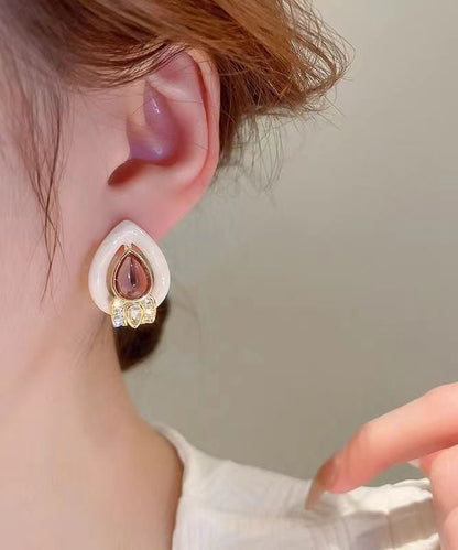 Mode Weiß Sterling Silber Overgilt Zirkon Kristall Wasser Tropfen Ohrstecker