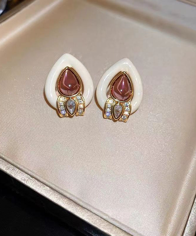 Mode Weiß Sterling Silber Overgilt Zirkon Kristall Wasser Tropfen Ohrstecker