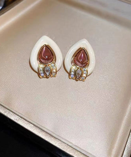 Mode Weiß Sterling Silber Overgilt Zirkon Kristall Wasser Tropfen Ohrstecker