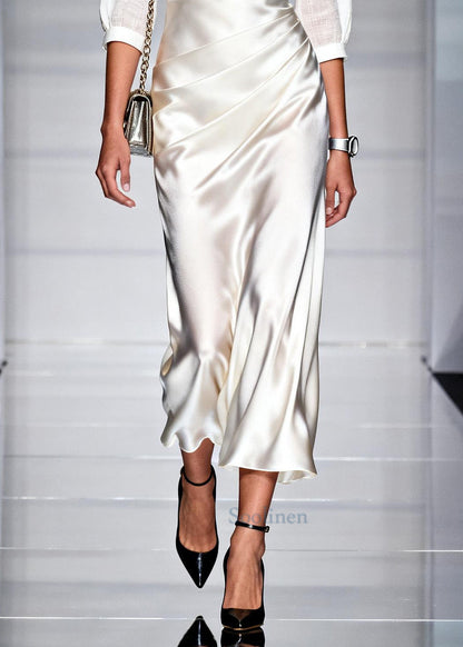 Fashion White V Neck Patchwork Wrinkled Linen Silk Long Dress Summer
