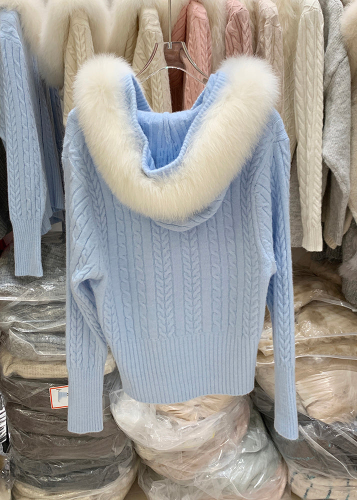 Cárdigan de punto de algodón con capucha y retazos con cremallera blanca de moda para invierno