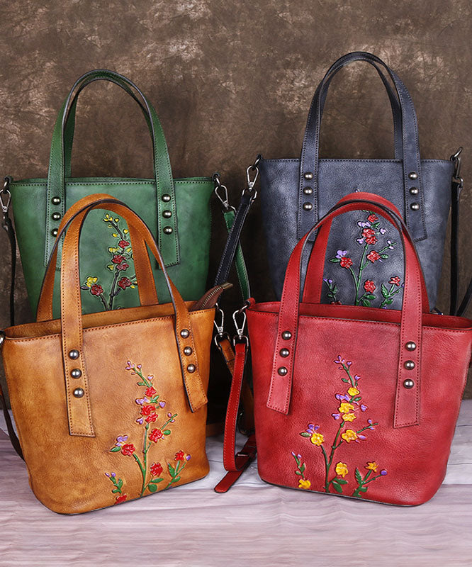 Modische Umhängetasche aus Kalbsleder in Gelb mit Prägung