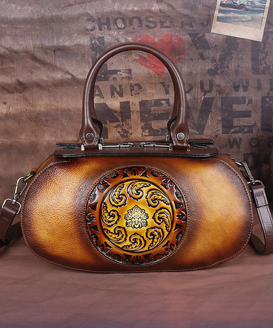 Mode Gelb Prägung Paitings Kalbsleder Tote Handtasche