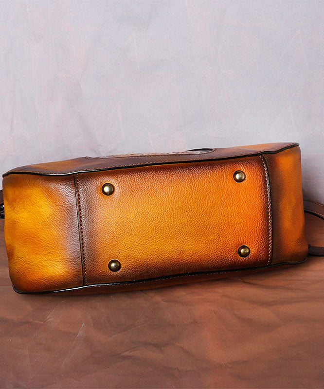 Mode Gelb Prägung Paitings Kalbsleder Tote Handtasche