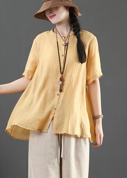 Fashion Yellow Loose Linen Summer Shirt Tops - SooLinen