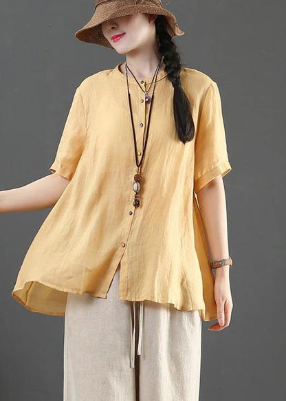 Fashion Yellow Loose Linen Summer Shirt Tops - SooLinen