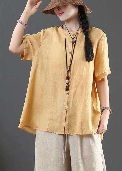 Fashion Yellow Loose Linen Summer Shirt Tops - SooLinen