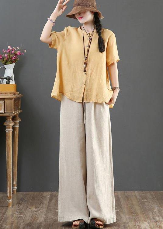 Fashion Yellow Loose Linen Summer Shirt Tops - SooLinen