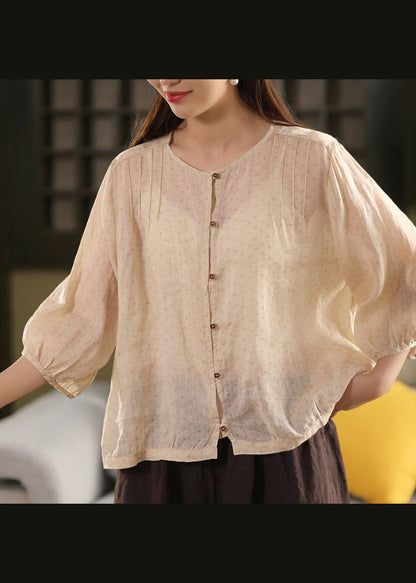 Fashion Yellow O Neck Button Linen Top Summer