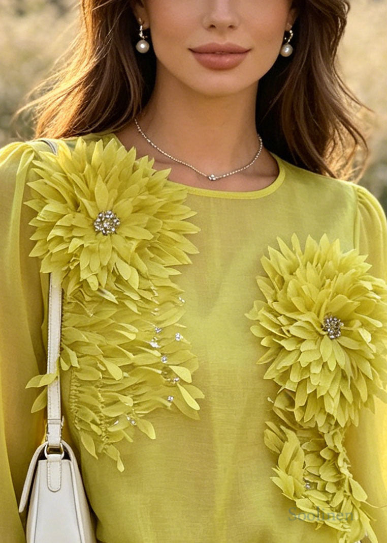 Fashion Yellow Oversized Scallop Trim Cotton Top Summer