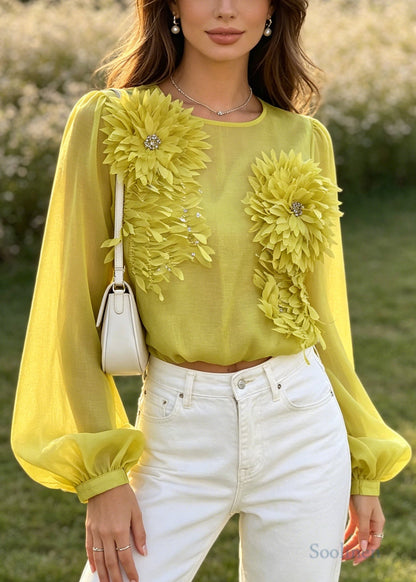 Fashion Yellow Oversized Scallop Trim Cotton Top Summer