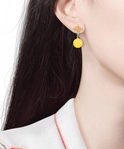 Mode Gelb Sterling Silber Overgild Türkis Bienenwachs Tropfen Ohrringe