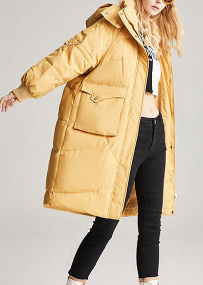 Fashion Yellow hooded Pockets Loose Winter Duck Down Winter Coats