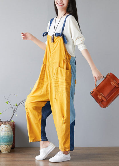 Mode Gelb taschen Patchwork denim Overall Frühling