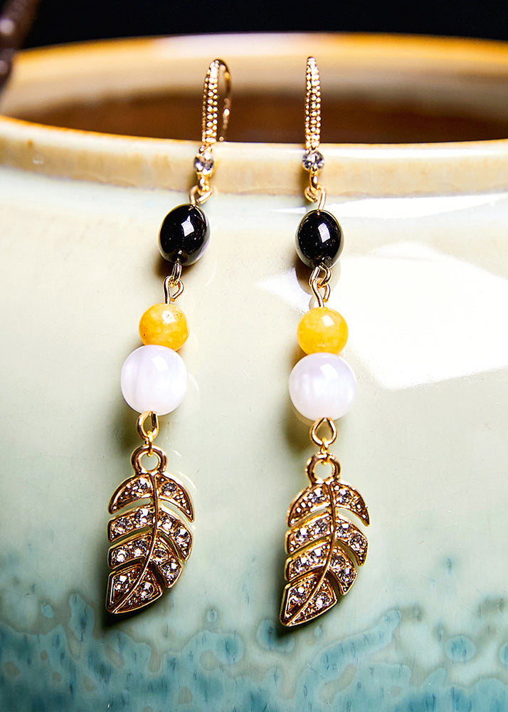 Mode Zirkon Blatt 14K Gold Tropfen Ohrringe 2024 neue stil