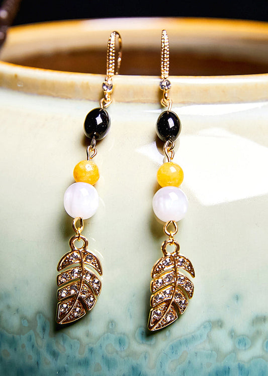 Pendientes colgantes de oro de 14 quilates con hojas de circonita de moda, nuevo estilo 2024