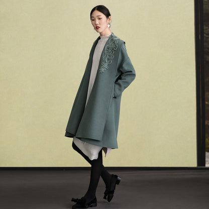 Mode armee grün Wollmäntel Frauen plus größe stickerei Winter mantel langarm woll outwear