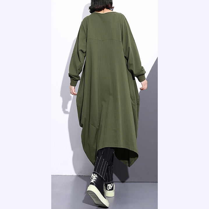 Mode armee grün langen mantel übergroßen O neck asymmetrische design outwear Mode reißverschluss mäntel