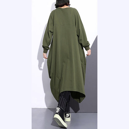 Mode armee grün langen mantel übergroßen O neck asymmetrische design outwear Mode reißverschluss mäntel