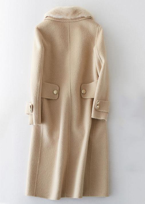 Fashion beige woolen outwear oversized long coats fur collar woolen outwear Notched - SooLinen