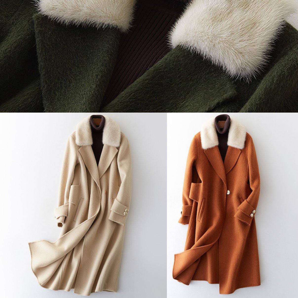 Fashion beige woolen outwear oversized long coats fur collar woolen outwear Notched - SooLinen