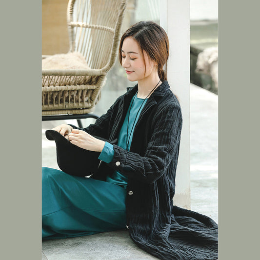 Mode schwarzer Mantel trendy plus Größe Kerbtaschen Wintermantel Boutique Langarmmantel