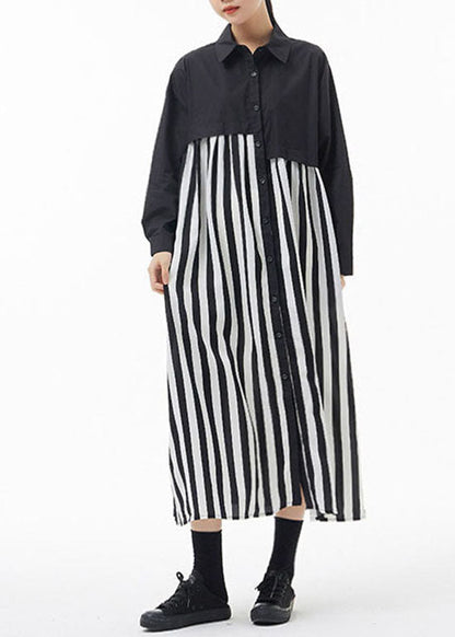 Mode schwarz weiß Gestreiften Peter Pan Kragen Patchwork hemd Kleider