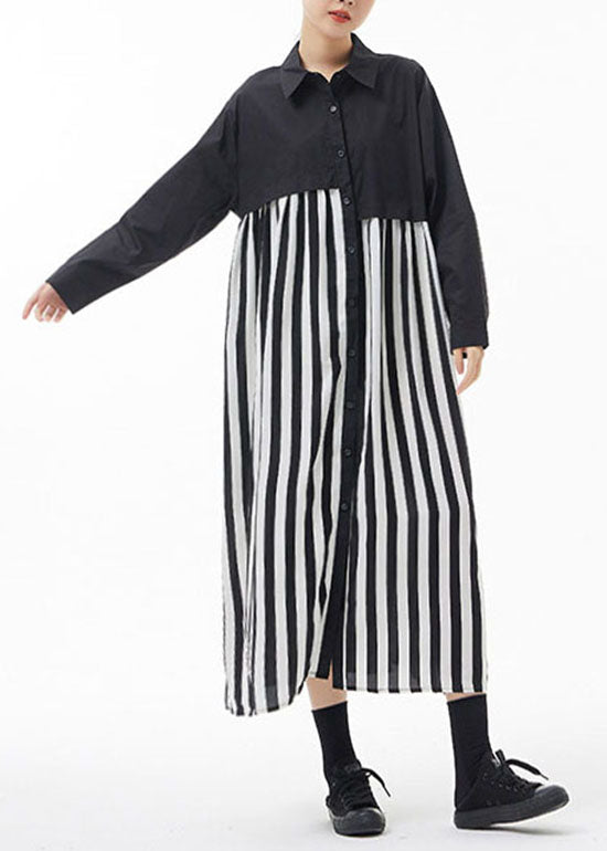 Mode schwarz weiß Gestreiften Peter Pan Kragen Patchwork hemd Kleider