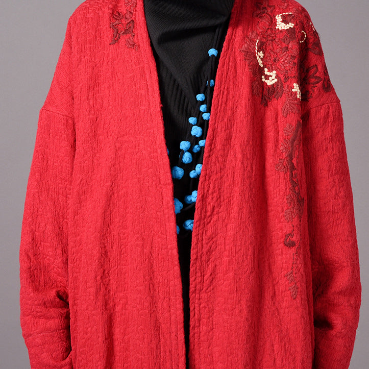 Mode blau maxi mantel übergroßen stickerei baggy graben mantel Neue seite öffnen Mantel