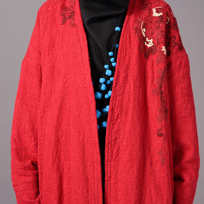 Mode blau maxi mantel übergroßen stickerei baggy graben mantel Neue seite öffnen Mantel