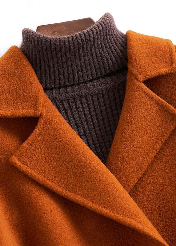 Fashion brown Woolen Coats Women Loose fitting medium length jackets tie waist coat - SooLinen