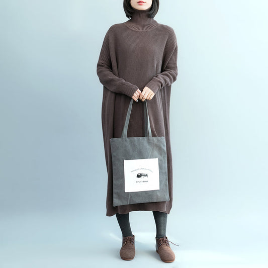 Mode Schokolade Pullover Wetter Vintage Fuzzy High Neck Strickwaren