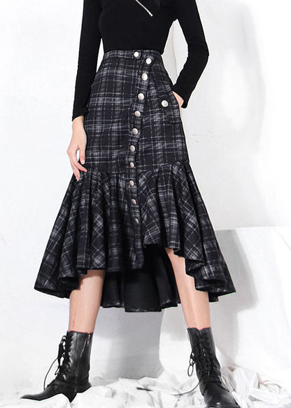 Mode dunkelgrau taste Rüschen Plaid Rock Frühling