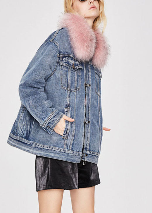 Mode denim blau Rosa pelz kragen Winter Ente Unten Jacke