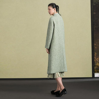 Mode hellgrüne Wolloberbekleidung trendige Plus-Size-Stehkragen-Winterjacken Stickerei Damenmäntel