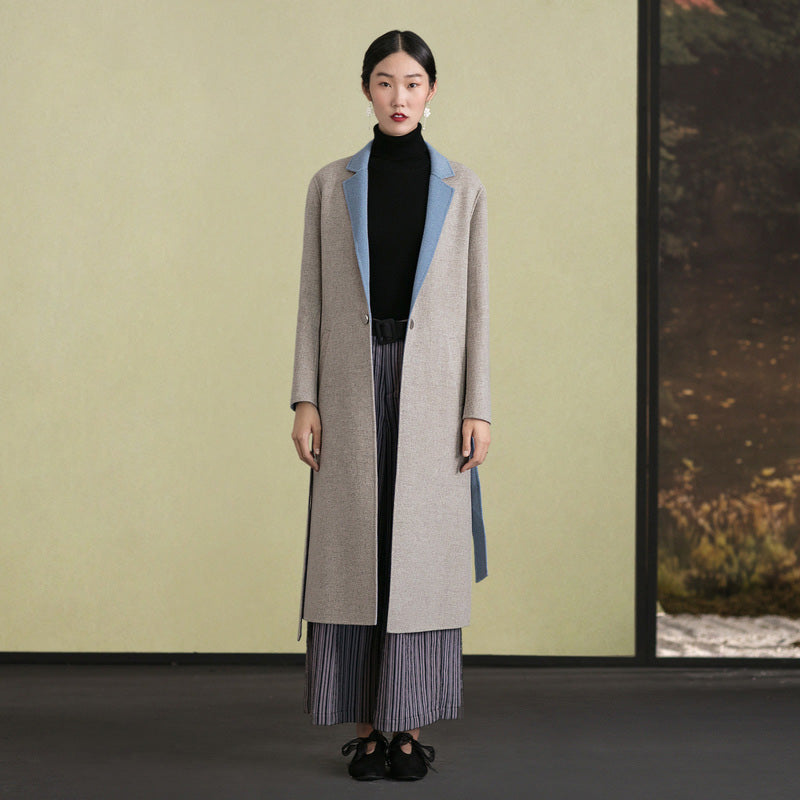 Mode licht khaki wolle mantel casual zurück öffnen Mäntel revers kragen mäntel