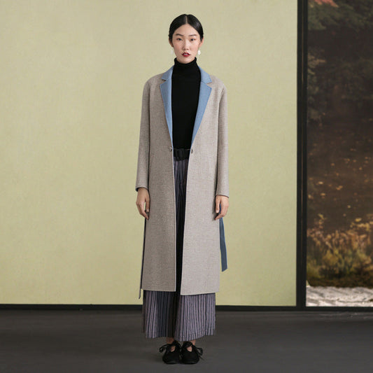 Mode licht khaki wolle mantel casual zurück öffnen Mäntel revers kragen mäntel