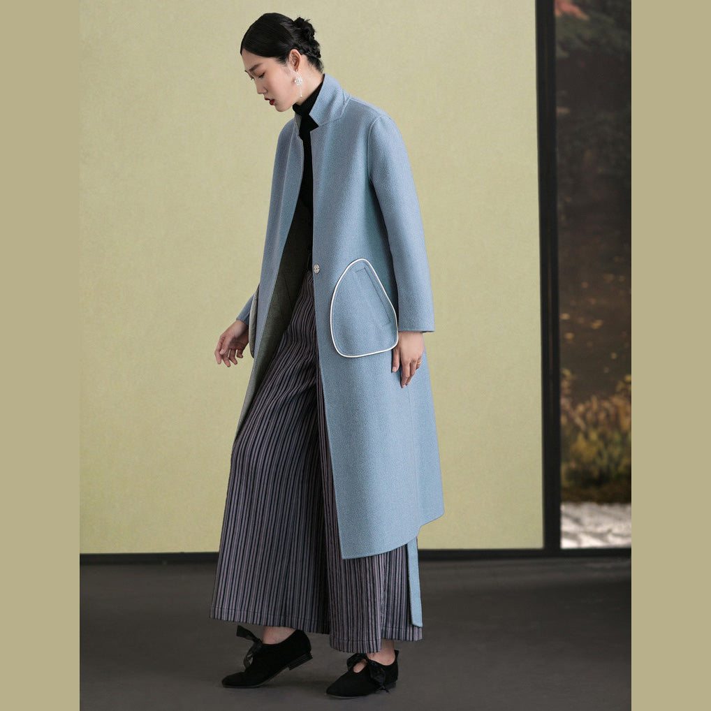 Mode licht khaki wolle mantel casual zurück öffnen Mäntel revers kragen mäntel