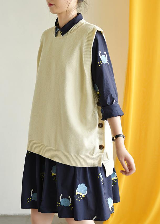 Fashion nude knitted top oversized o neck knit tops low high design - SooLinen