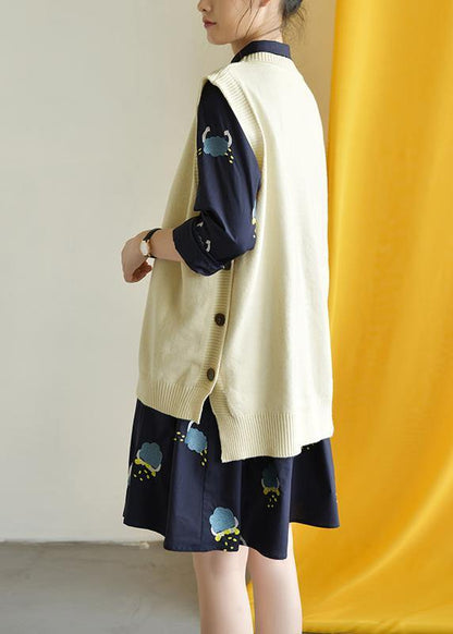 Fashion nude knitted top oversized o neck knit tops low high design - SooLinen